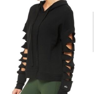 ALO Yoga Black Distressed/Slashed Hoodie Sweatshirt